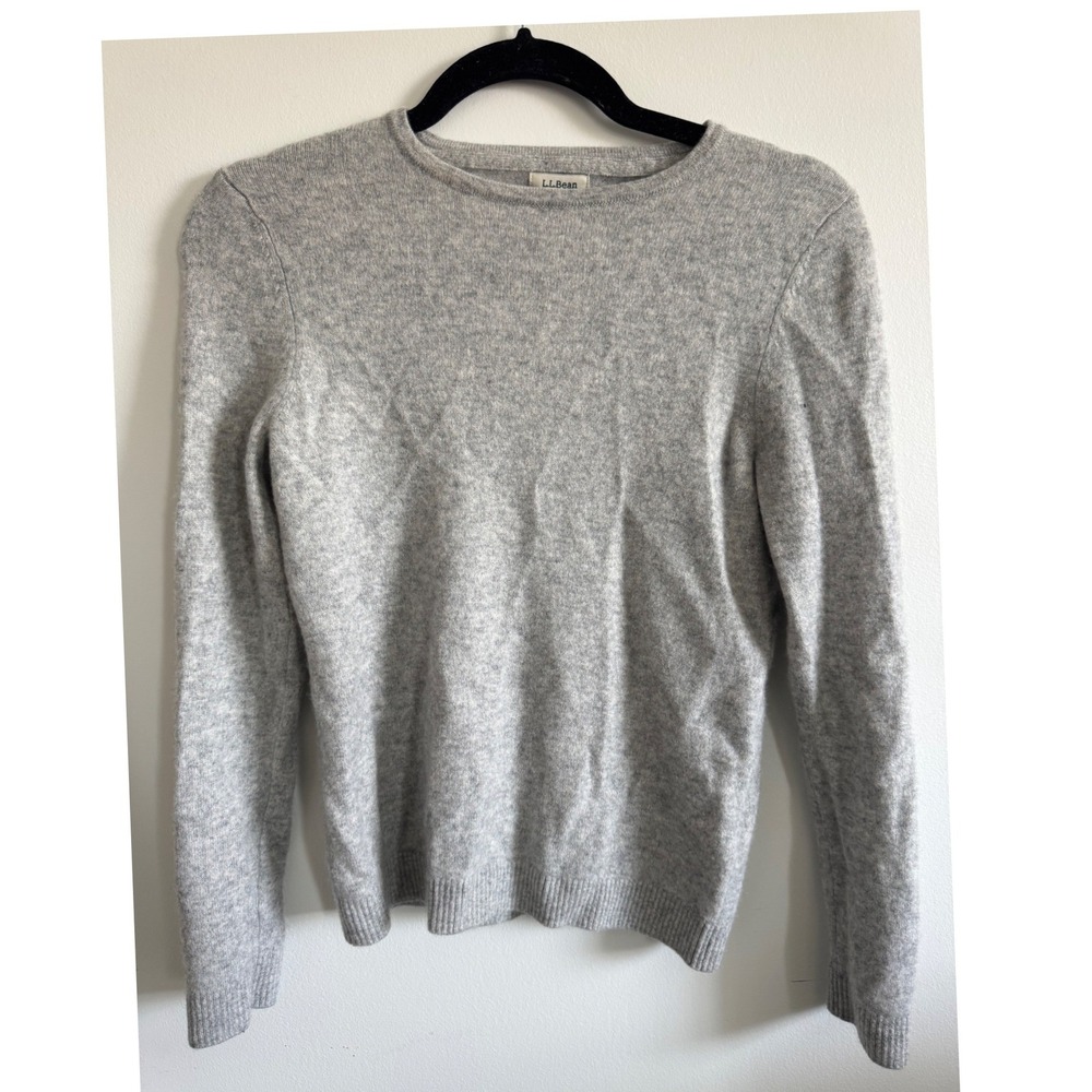 LL Bean Womens Cashmere Crewneck Sweater Gray Long Sleeve Knit S